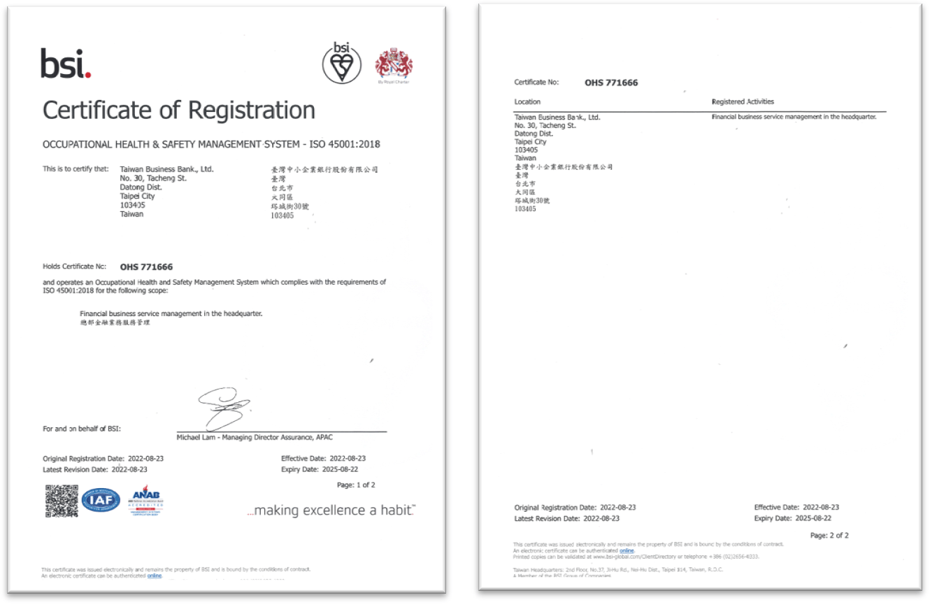 ISO45001 Occupational Health and Safety Management System certificate